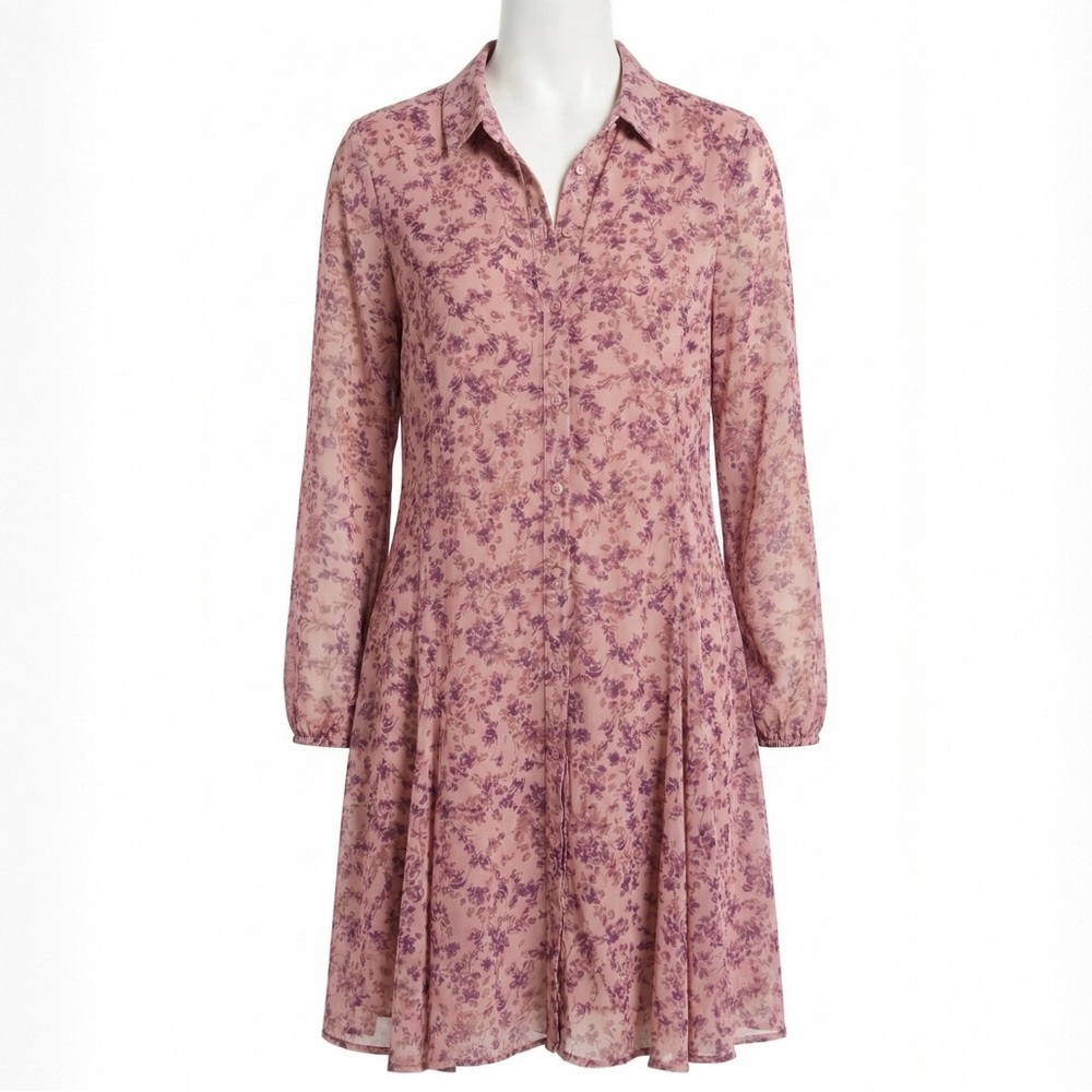 Lucky Brand Shirt Dress Pink Floral Long Sleeve Button Front Boho Large